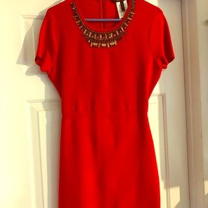 BCBG bandage red dress with jeweled neckline